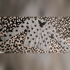 Gray Cardigan with Black Heart Pattern